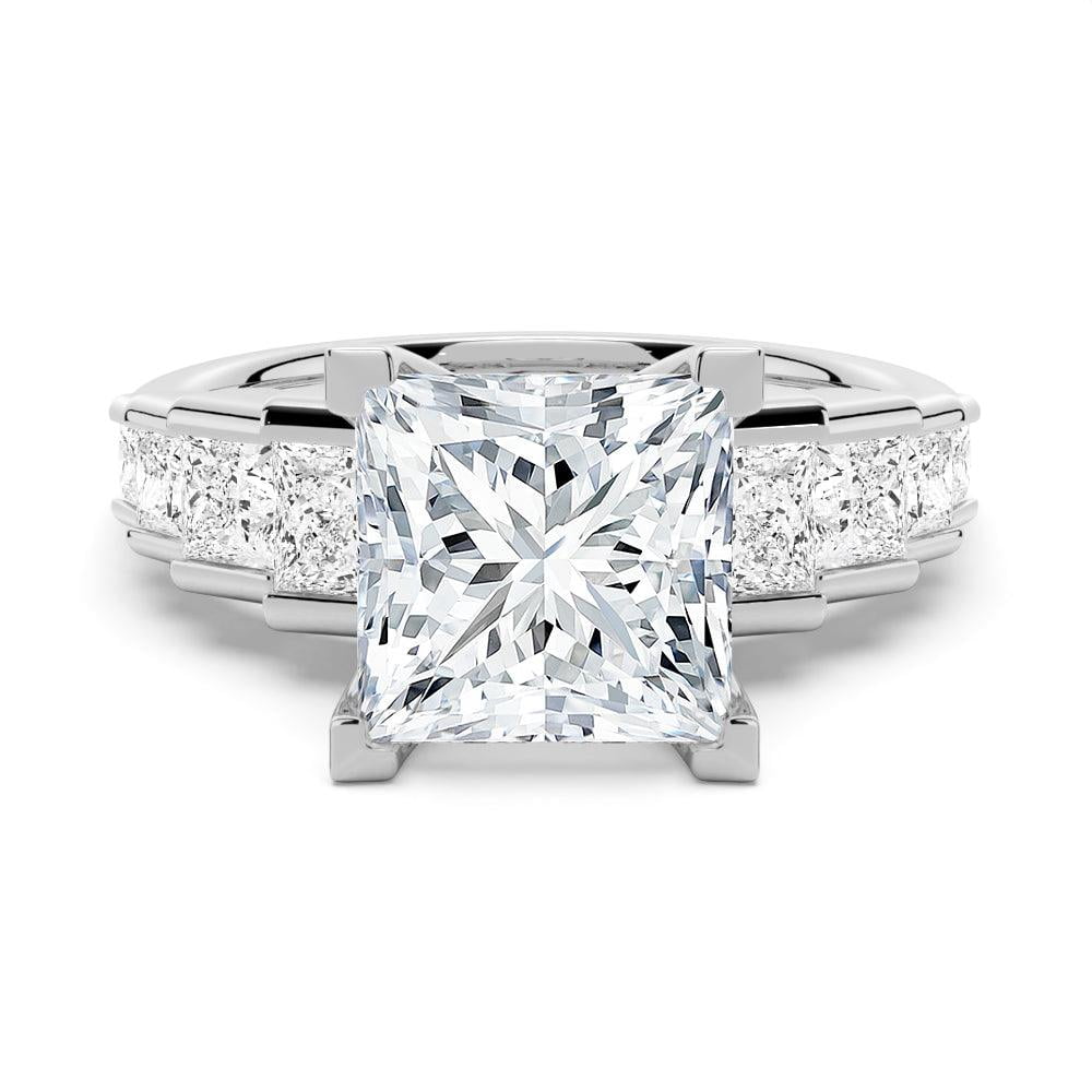 ESTE ORIGIN 4Ct Princess Cut Moissanite Engagement Ring Set - Bridal Wedding Ring Set with Eternity Band 18K White Gold US 9