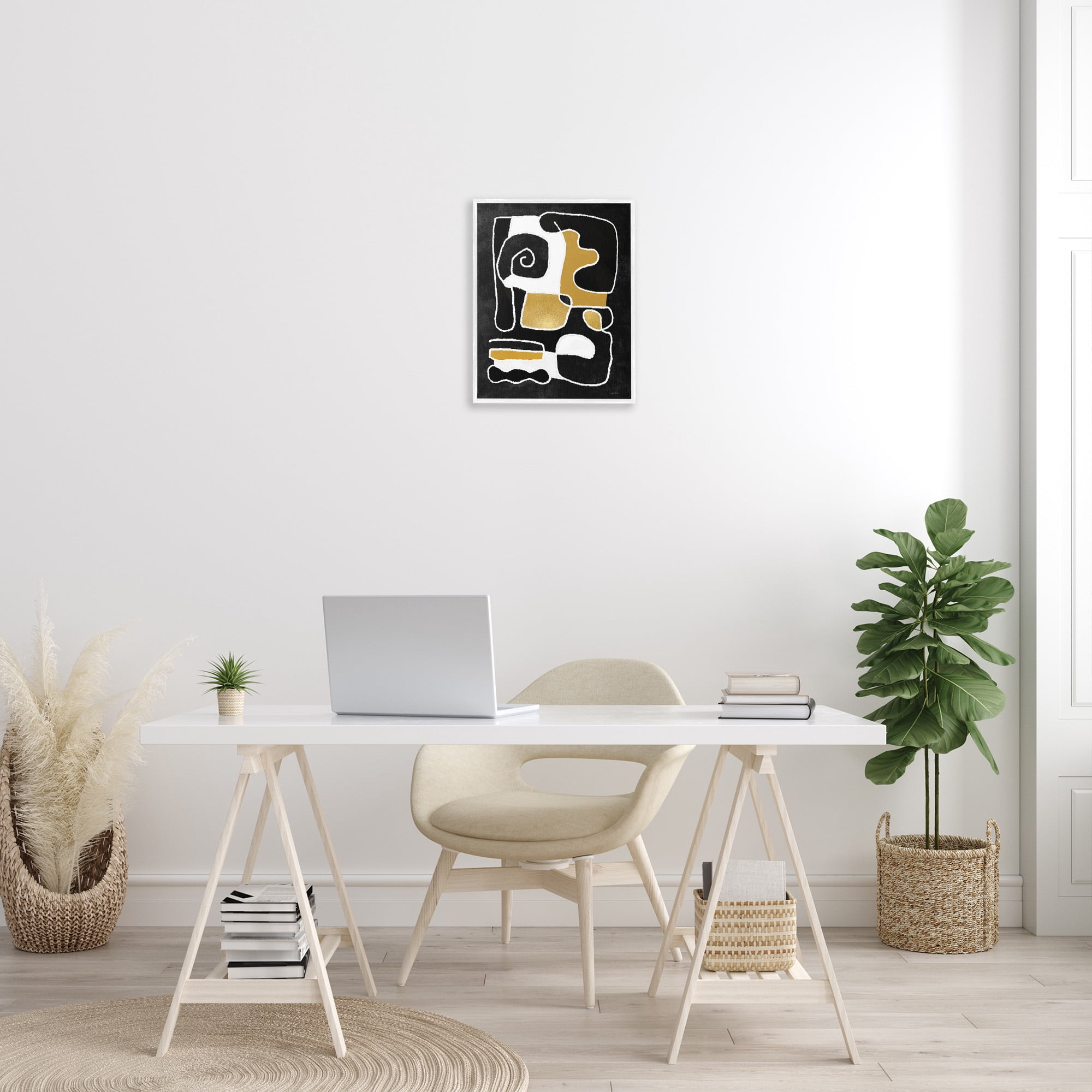 Stupell Industries Black & Glam Squiggles Abstract Painting White Framed Art Print Wall Art, 16 x 20