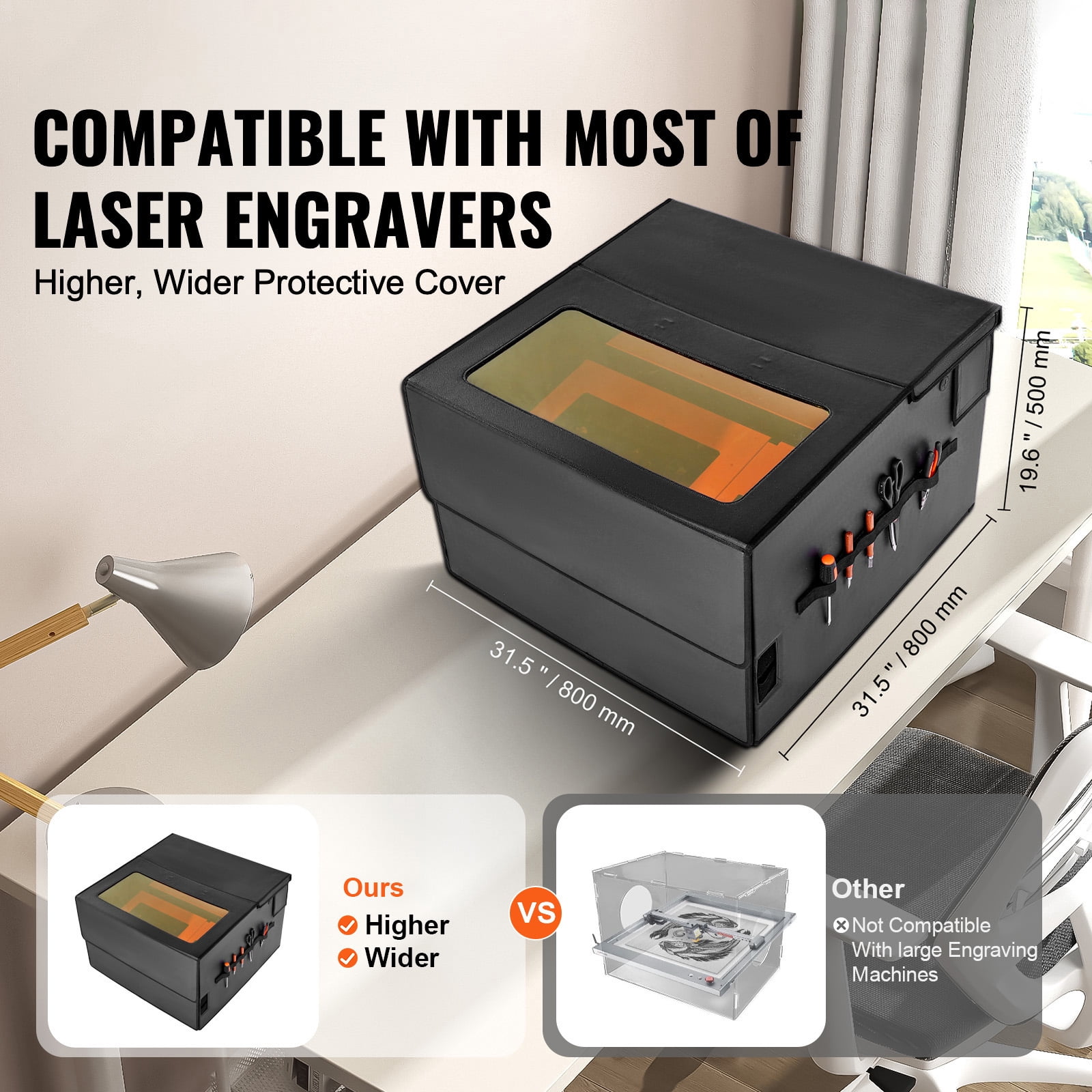 KFFKFF Laser Carving Machine Protective Housing, Dimensions 31.5 x 31.5 x 19.6", Fire Resistant and Flameproof Safety Shield, Equipped with Ventilation Fan and Tube, Shields Against Smoke
