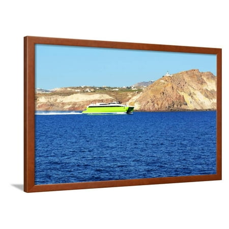 The Speed Ferry Going from Santorini Island, Greece Framed Print Wall Art By