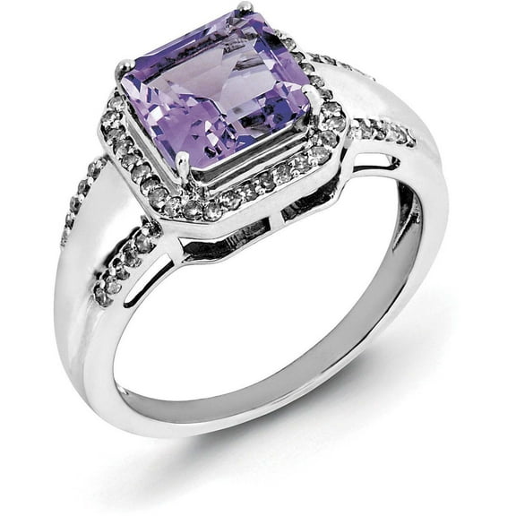Sterling Silver Rhodium-plated Amethyst & Diamond Ring QR3080AM