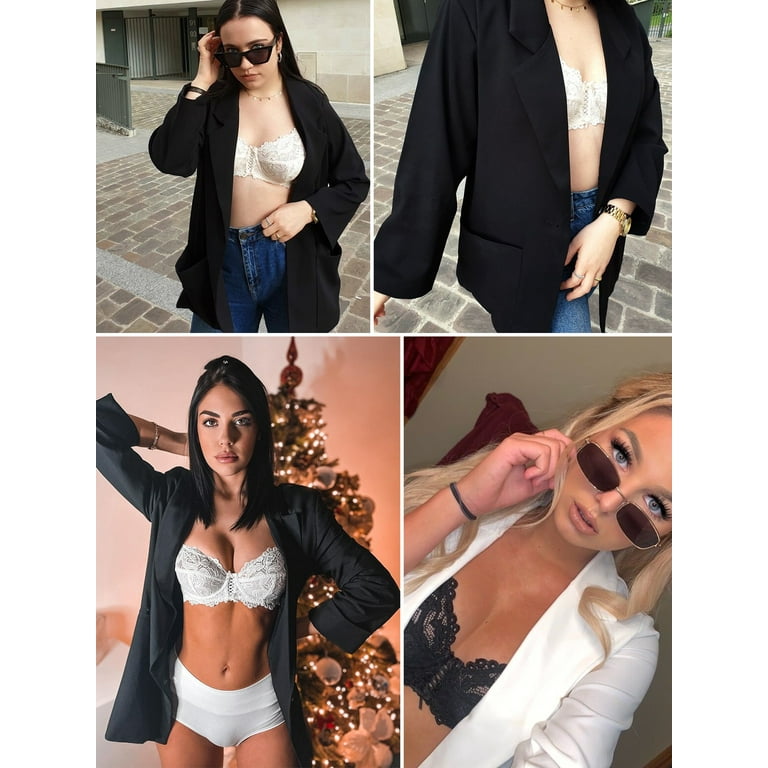 Deyllo Women's Non Padded Sheer Lace Bra Unlined Plus Size Underwire Bra,  Black 34D