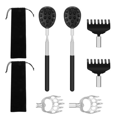 Hengguang 6Pcs Back Scratcher, Stainless Steel Telescopic Rod With 6 Pieces Detachable Heads, Extendable Back Scratchers for Adults, Bear Claw/Rake Scratcher for Scratching