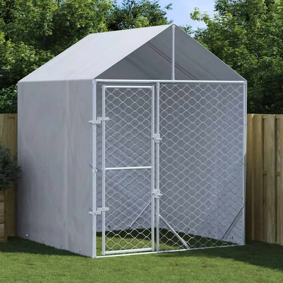 vidaXL Outdoor Dog Kennel Silver Galvanized steel Large