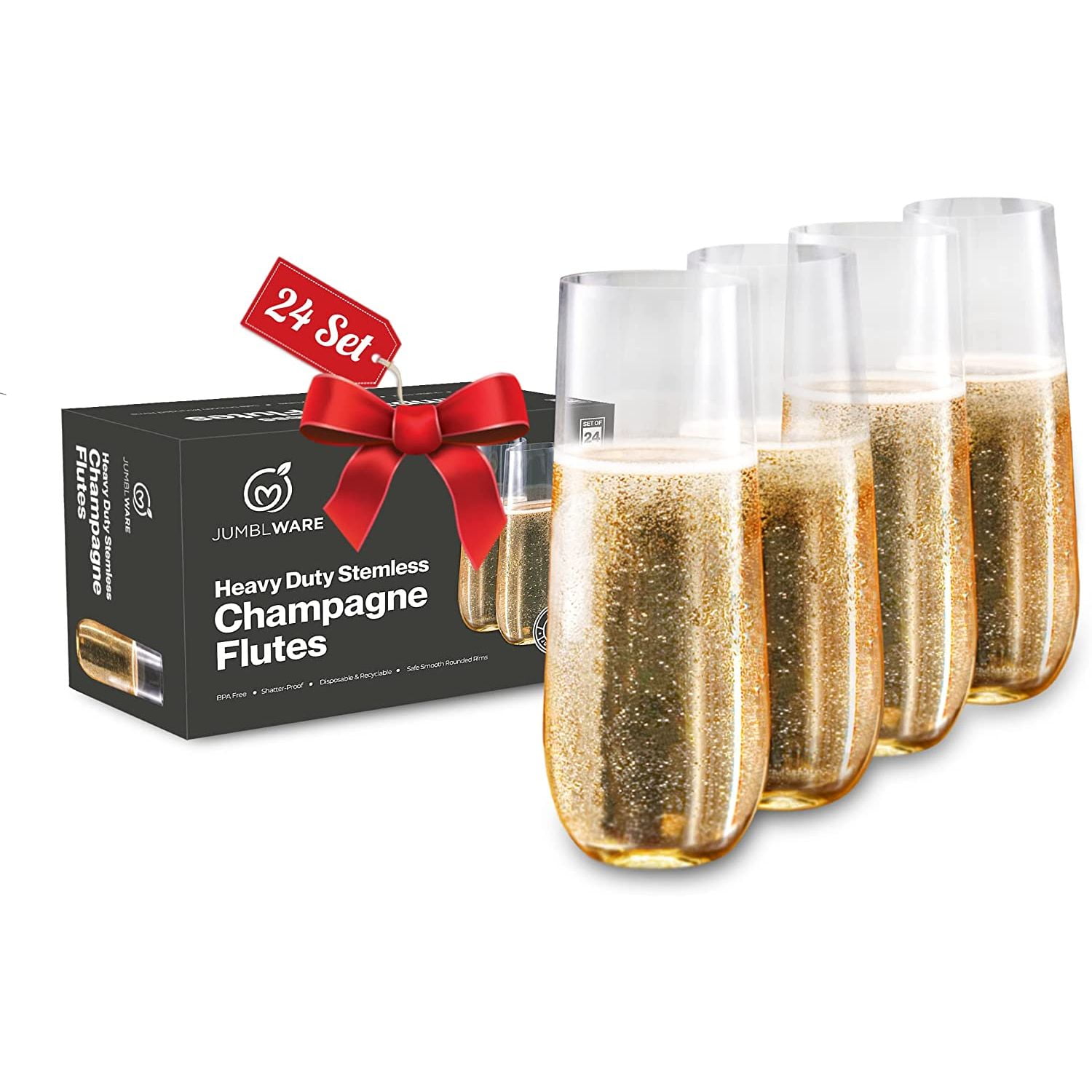 JumblWare 24 Pack Stemless Disposable Plastic Champagne Flutes 9 oz Recyclable Durable