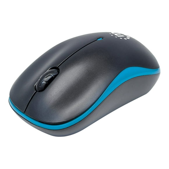 Manhattan Success Wireless Mouse, Black/Blue, 1000dpi, 2.4Ghz (up to 10m), USB, Optical, Three Button with Scroll Wheel, USB micro receiver, AA battery (included), Low friction base, Three Year Warranty, Blister - Mouse - optical - 3 buttons - wireless - RF - USB wireless receiver - black/blue