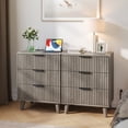thumbnail image 3 of Aufeile Nightstand with Charging Station, 3 Drawer Nightstand for Bedroom, Fluted Bedside Table with USB Ports, Modern Wood Bedroom Side Table with Drawers, Dark Gray, 3 of 7