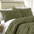 thumbnail image 3 of Chezmoi Collection Berlin Olive Green Pinch Pleat Queen Comforter Set, 3-Piece, Soft Pintuck, Lightweight All Season Microfiber Bedding, 3 of 9