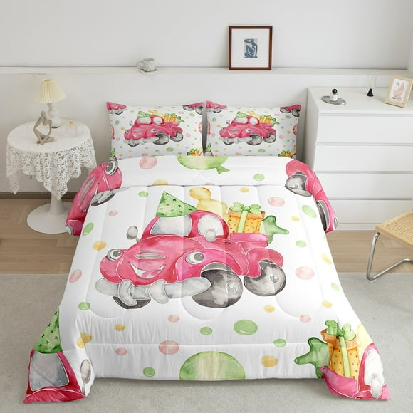 YST Girls Pink Car Comforter Cute Colorful Dots Bedding Kids Car Themed Decor Girly Pink Bedding Sets & Collections Cozy Breathable Down Comforter Twin,White Bedroom Decor Kids Birthday Gifts