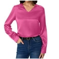 thumbnail image 2 of Otntypg Womens Silky Satin Blouses Elegant V Neck Long Sleeve Dress Shirts Business Casual Work Blouse Tops for Women Pink XXL, 2 of 6
