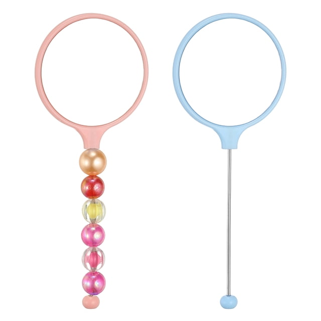 Uxcell 2 Pack Beadable Mirrors with Handle, 5.7 Inch Long Bead Mirror Bars Removable, Portable Round Hand Mirrors for DIY Jewelry Making and Beaded Crafts (Light Blue, Light Pink)