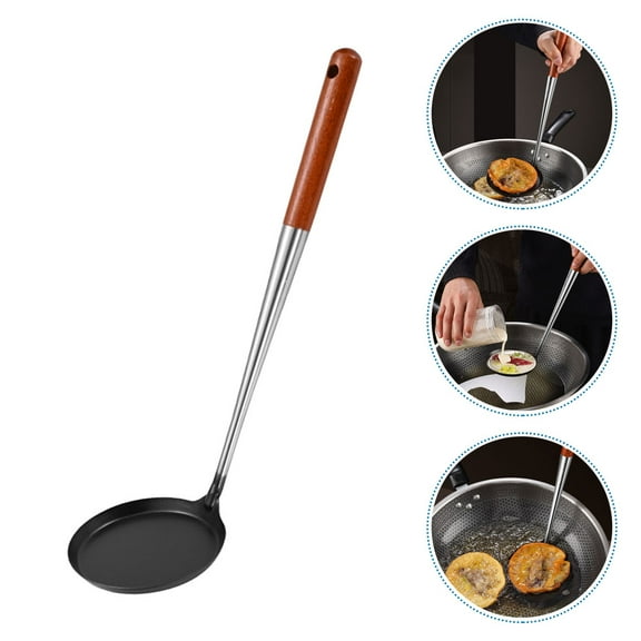 ROSENICE 1Piece Wooden Handle Frying Spoon for Pancake Making Deep Fryer Scoop Ergonomic Design for Restaurant Use