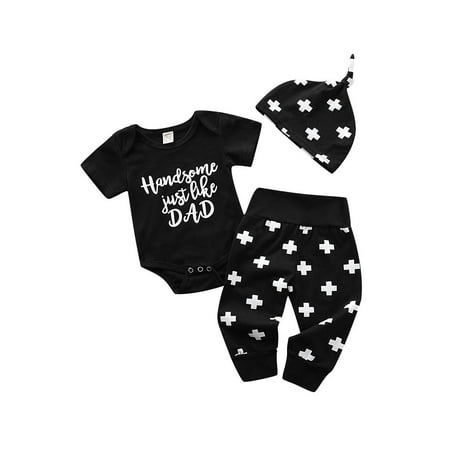 

Musuos Baby Boys Girls Short Sleeve Romper Tops Cartoon Drawstring Pants Hat Outfits Set