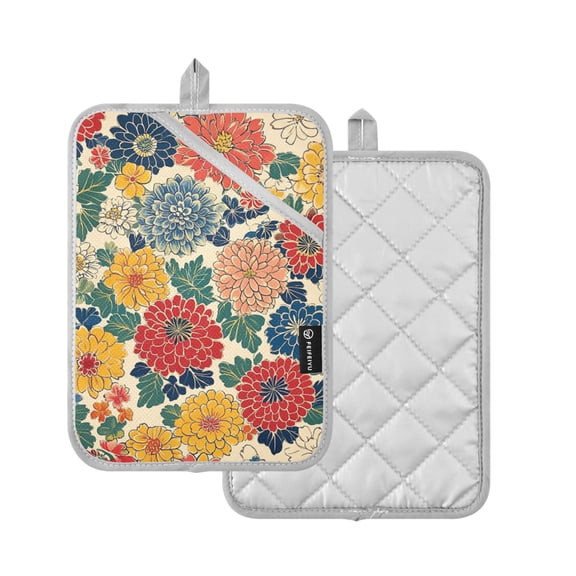 Yayeee Pot Holders Kitchen Heat Resistant with Pockets 7"x9.8" Cotton Oven Cooking Hot Pads, Vibrant Flowers Pattern