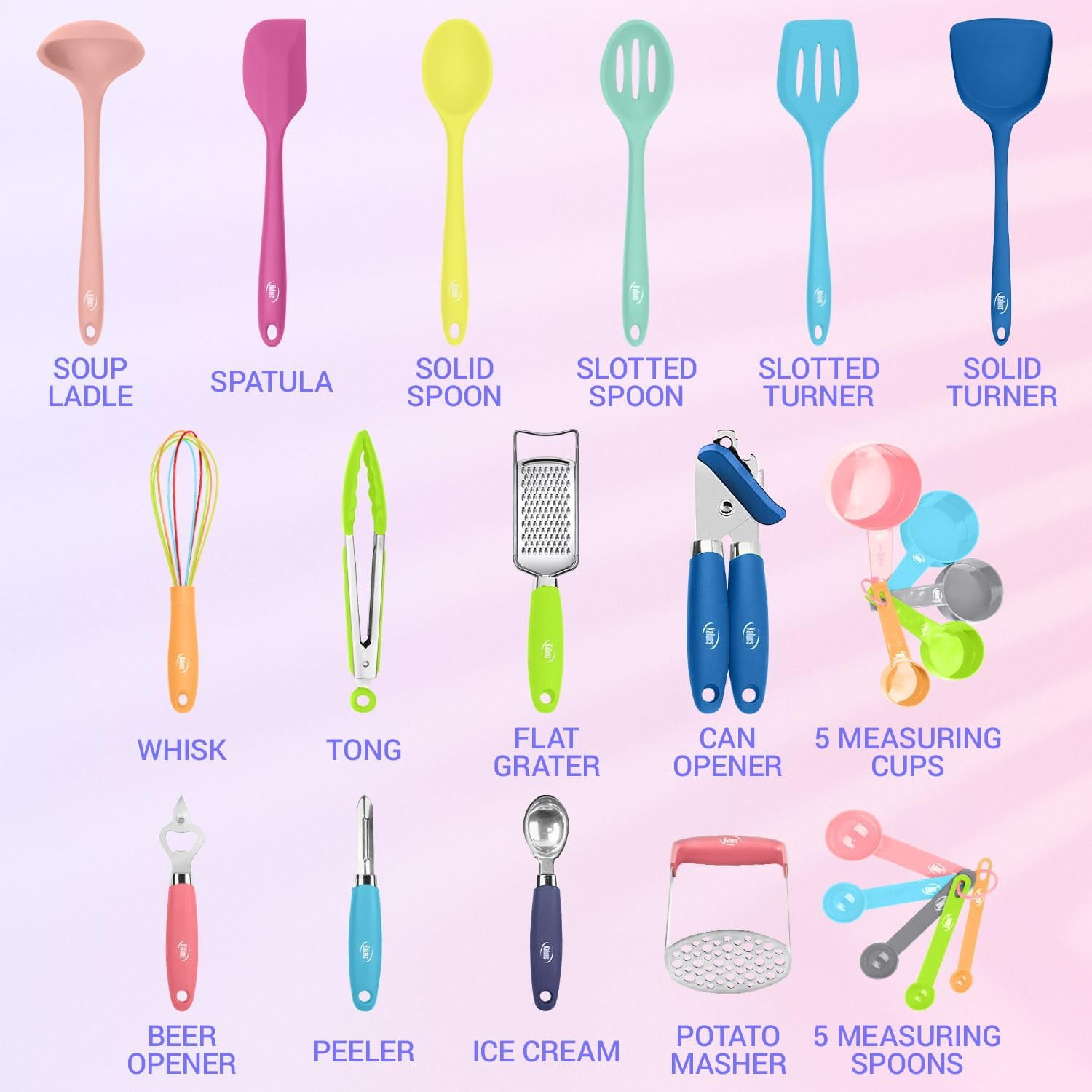 Kaluns Silicone Cooking Utensils Set 24 Pcs - Premium Heat Resistant Cooking Set & Kitchen Essentials - Non-Stick Kitchenware with Stainless Steel Handles