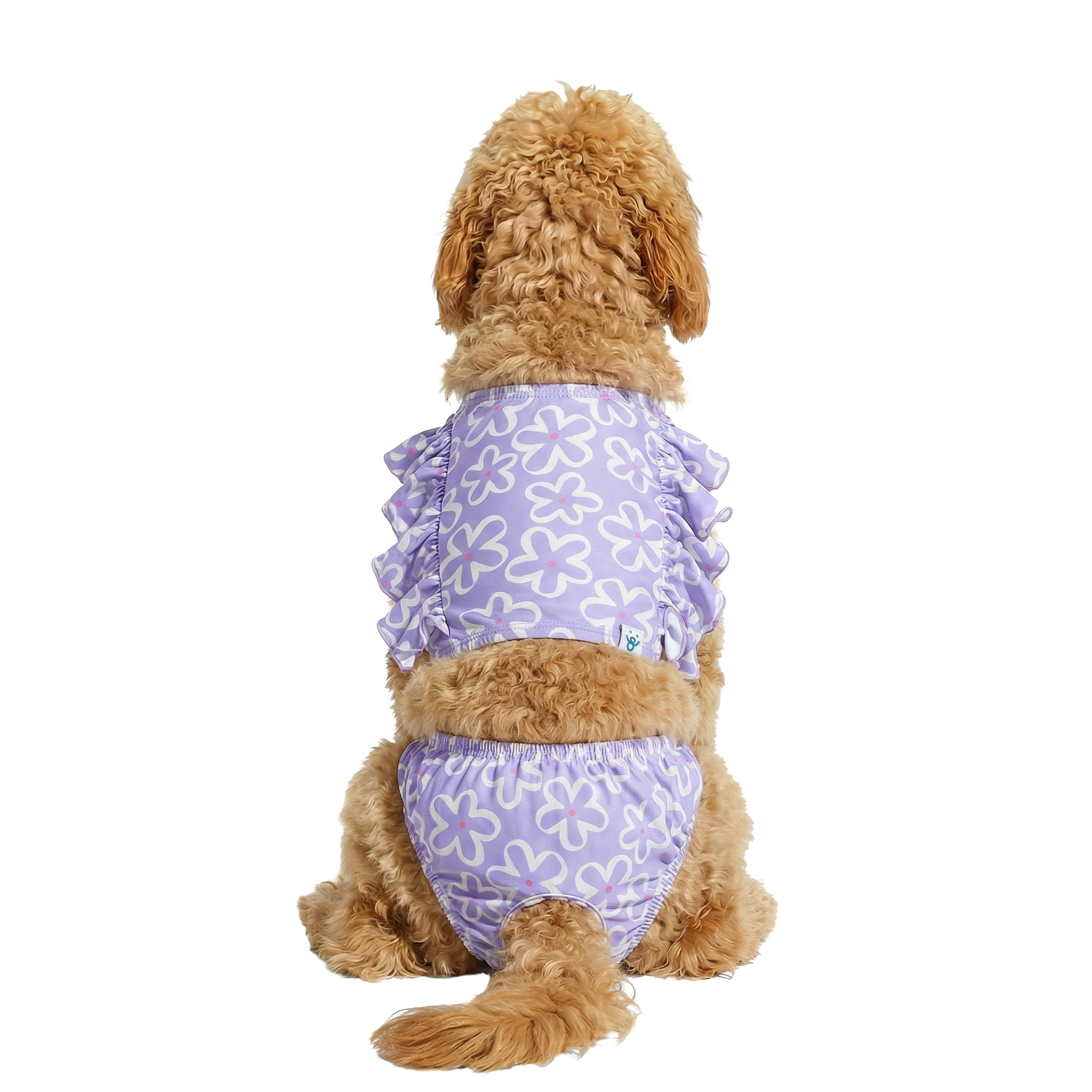 Oodles Purple Tropical Floral Ruffled Spring 2-Piece Dog Bikini, Large