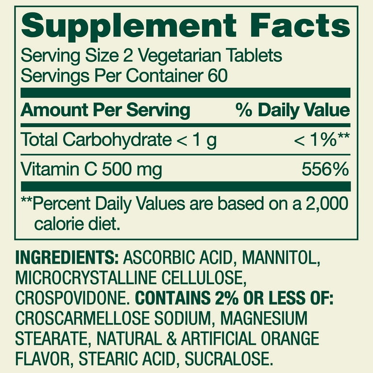 Spring Valley Vitamin C Dietary Supplement, Orange Flavor, 500 mg