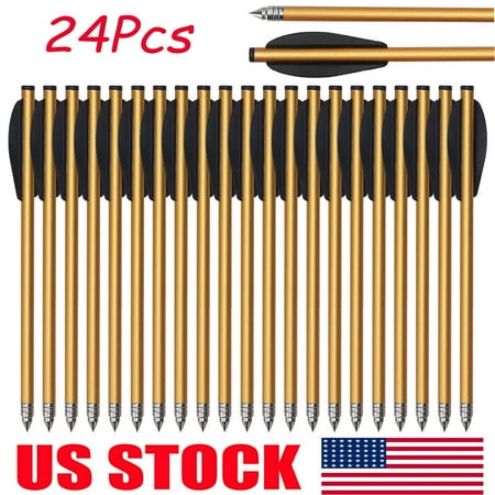 24Pcs 6.3 Inch Aluminum Crossbow Tips Bolt Arrows For 50/80lbs Crossbow
