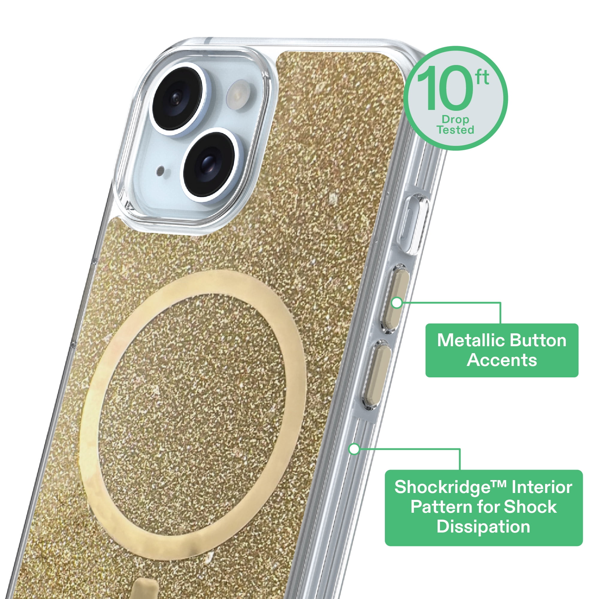 onn Phone Case for iPhone 17e / 16e / 15 / 14 / 13, MagSafe Compatible - Gold Glitter Fleck