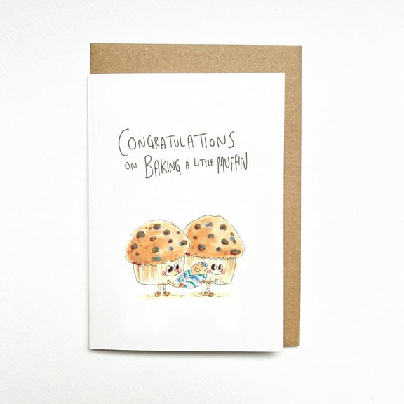 Congratulations Card for New Parents – “Congratulations on Baking a Little Muffin” Cute Muffin Design – Envelope Included, Blank Inside – Perfect Baby Shower, New Arrival Gift
