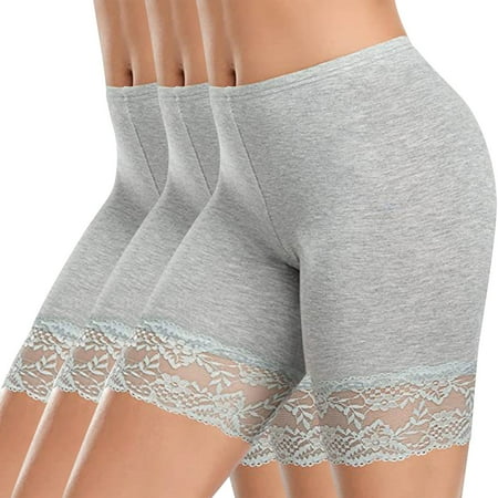 Annhoo 3PCS Womens Boyshorts Underwear Mid Waist Full Coverage Panties Compression Leggings Lace Trim Bottom