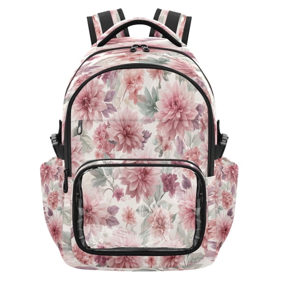 25L PVC Casual Backpack, Waterproof Large Capacity Backpack for Student Commute & Short Trips Abundant Pink Petals