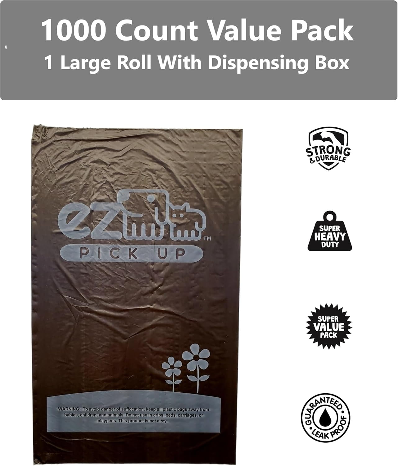 EZ Pickup Large Dog Waste Bags, Unscented, 1000 Count