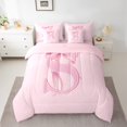 thumbnail image 2 of jejeloiu Letter S Monogrammed 7pcs Bedding Comforter Set,Cartoon Ribbon Bowtie Queen Bedding Sets,Pink Bow Tie Queen Sheet Sets For Girls,Microfiber Room Decorative Reversible, 2 of 8