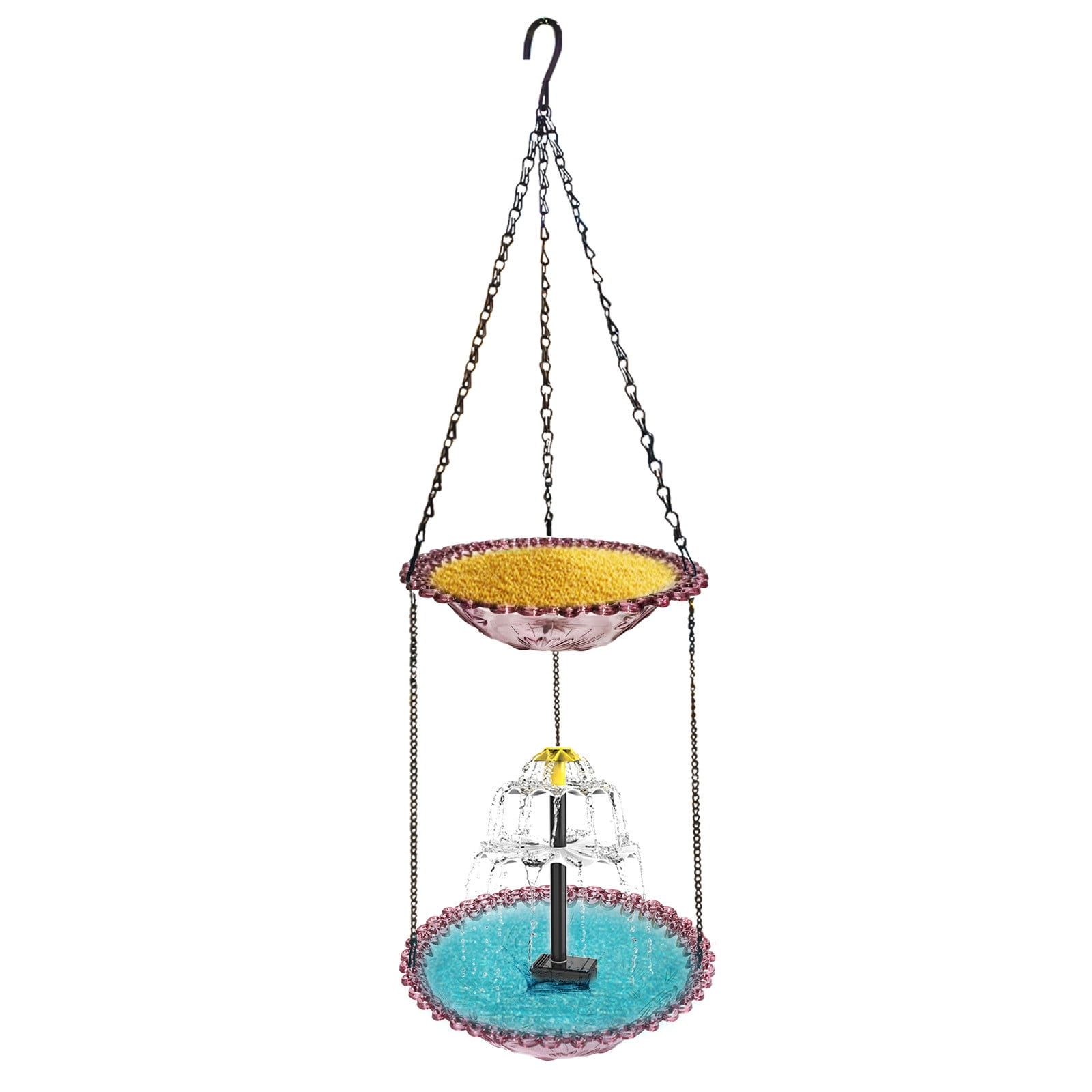 Solar Cascade Hanging Bird Bath Fountain, Double Layer Outdoor Hummingbird Bath with Feeder, Solar Powered Birdbath Water Kit, Decor for Patio Yard Garden