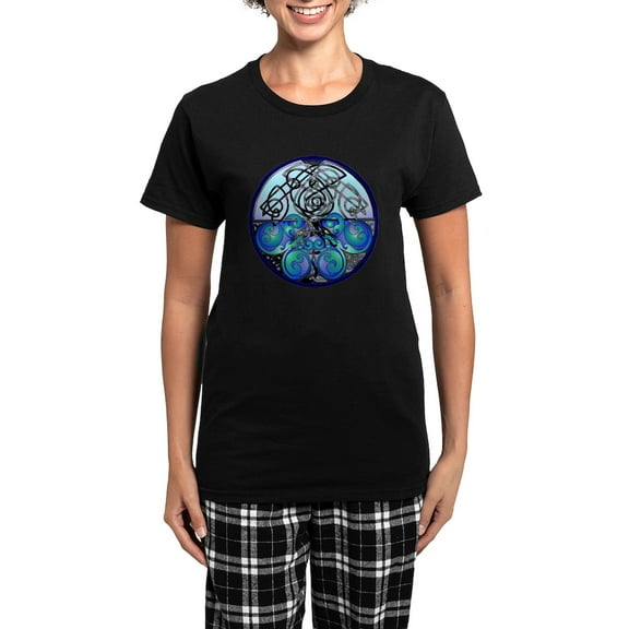 CafePress - Celtic Dragons In Blue Gray Women's Dark Pajamas - Women's Short Sleeve Print T-Shirt and Pants Dark Cotton Pajama Set