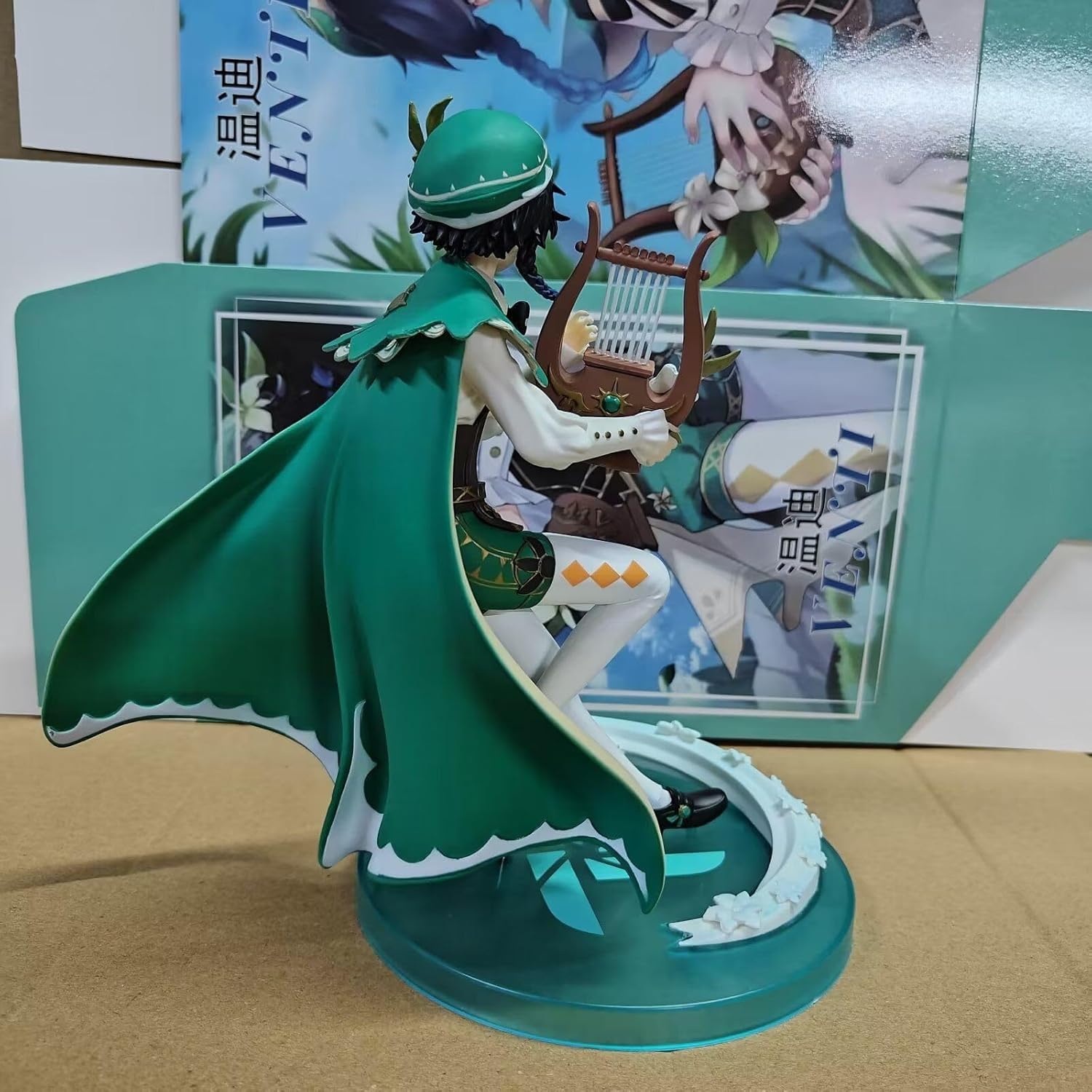 Venti Figure Sitting Harp Venti Replacement Face Action Figures 24cm/9.4inch PVC Handmade Anime Statue Model Decoration Gifts