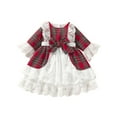 thumbnail image 5 of Fall Cotton Dresses for Girls Christmas Plaid Cute Long Sleeve Lace Dresses Ruffle Hem Festival Toddler Baby Girl's Outfits Red 3 Years, 5 of 6