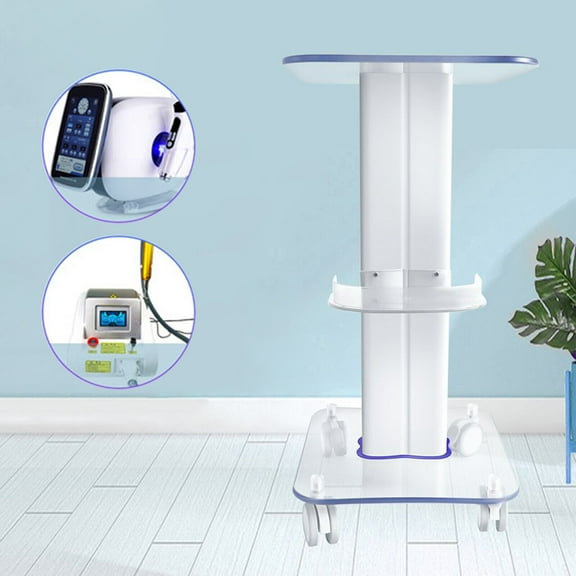 Fichiouy 360°Rolling Cart Beauty Clear Acrylic SPA Rolling Cart Trolley Holder Stand Clear