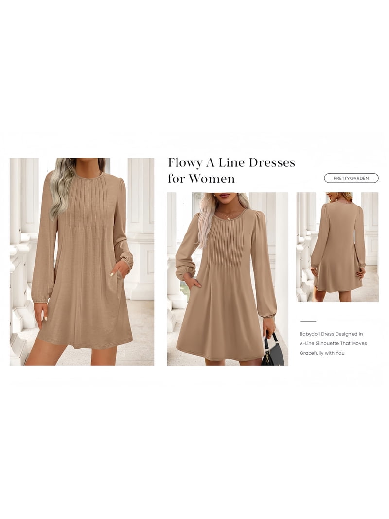fall dresses for women short Bandage O-Neck A-Line Mini Dress Flare Sleeves main image 1