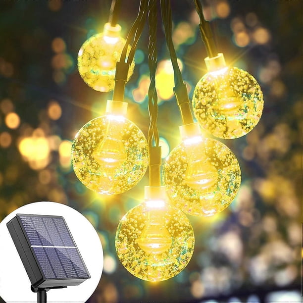 Outdoor Globe Solar String Lights - 10M 60 LED Waterproof Crystal Ball Solar String Lights, 8 Mode Warm White Balls Solar Powered String Lights for Ga