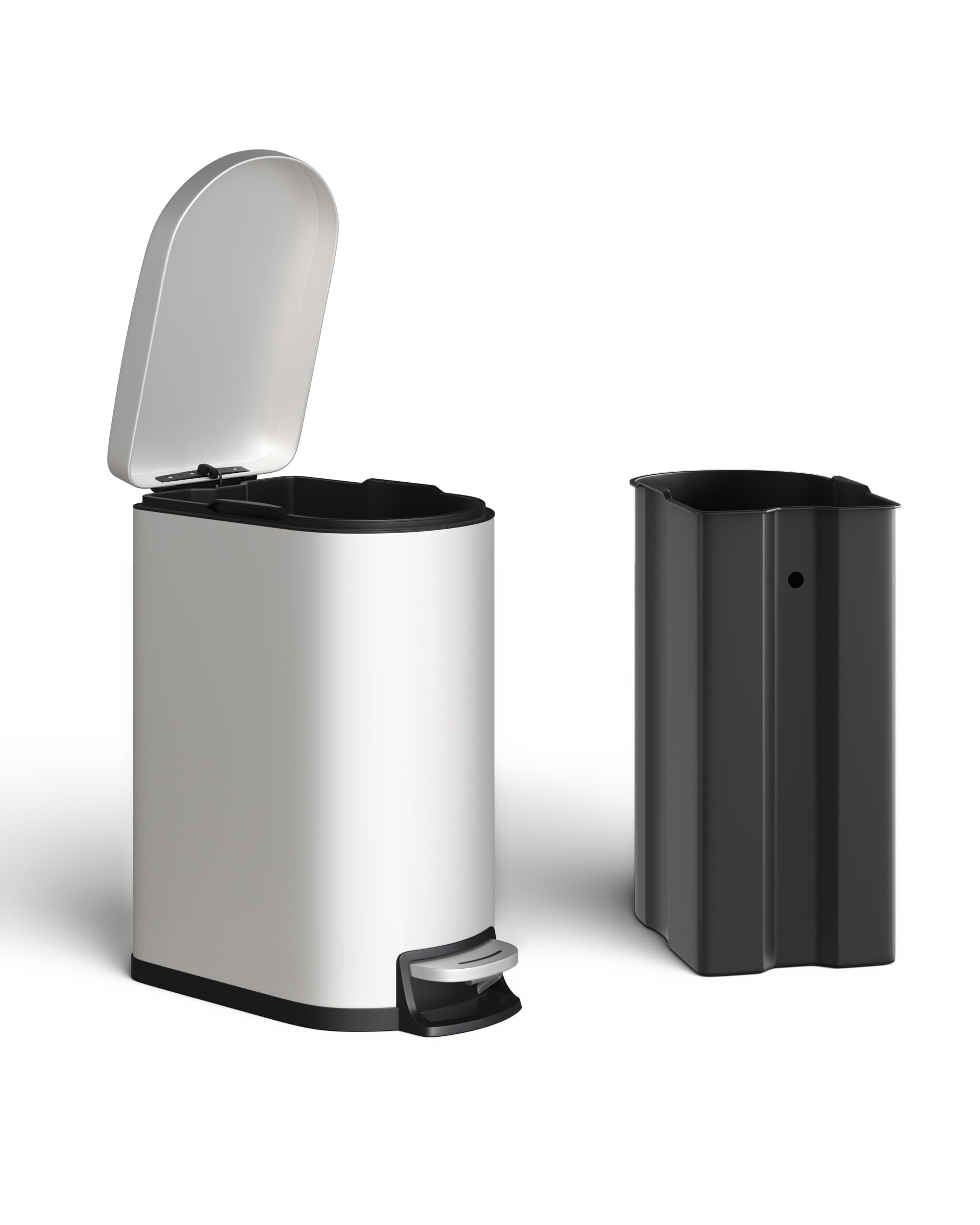 13 Gal Slim Kitchen Trash Can with Soft Close Lid, Step Pedal, Large Step-on Metal Trash Bin, Stainless Steel, with Inner Bucket & Rear Handle, for Home, Office, Commercial, 50 L
