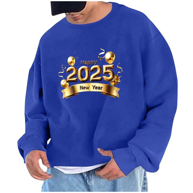 Styesk Chemises pour Hommes Chandail en Molleton Imprimé Année 2025 Chandail Col Rond Manches Longues Exercice Sans Chapeau Chandail à Capuchon