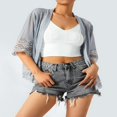 thumbnail image 3 of Women Open Front Shrug Ladies Short Sleeve Solid Color Lace Patchwork Sheer Bolero Cover Up, 3 of 7