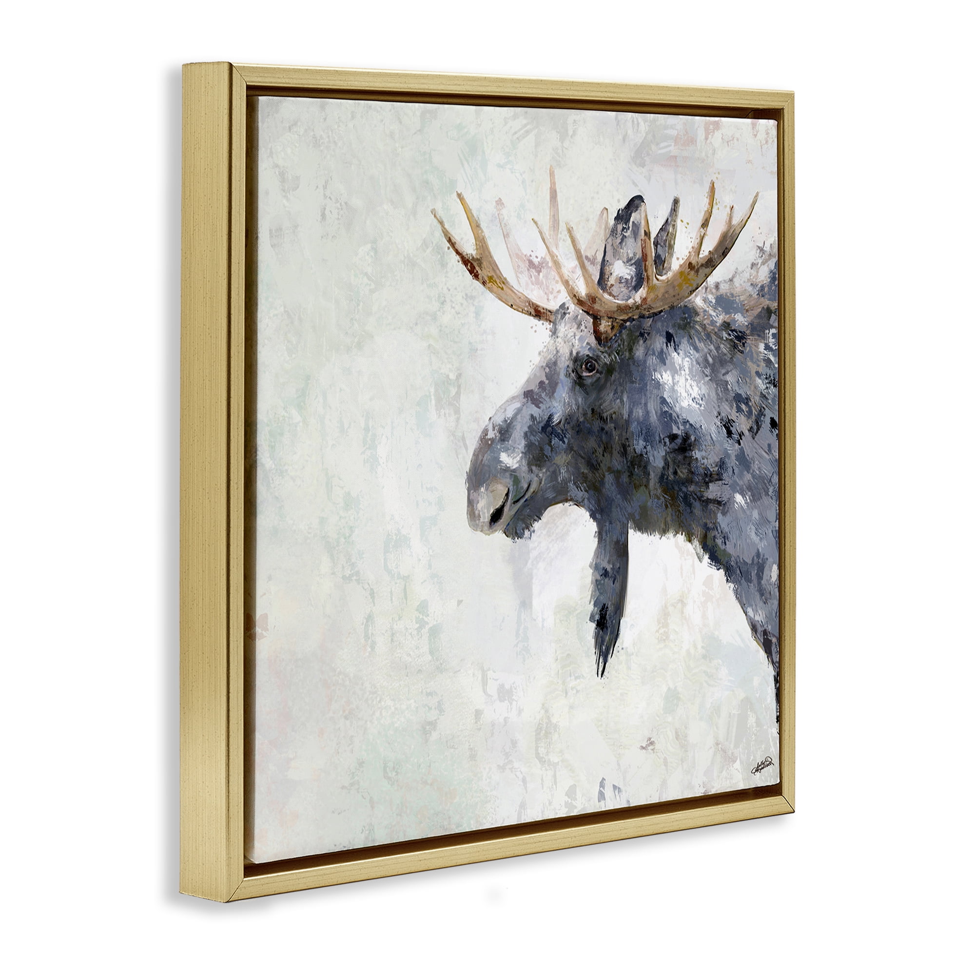 Stupell Industries Rustic Moose View Animals & Insects Painting Gold Floater Framed Canvas Art Print Wall Art, 25 x 25