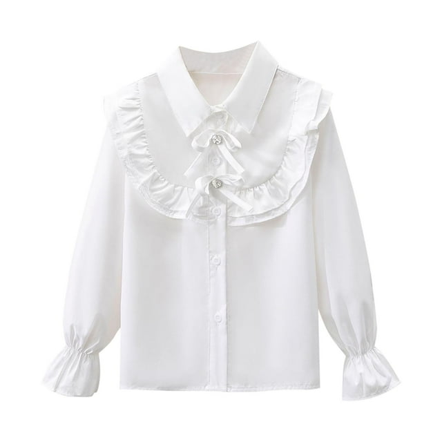 aidice Child Girls Clothes Tops Cotton Comfy Thin Long Sleeve Solid Color Casual Loose Button down Shirts