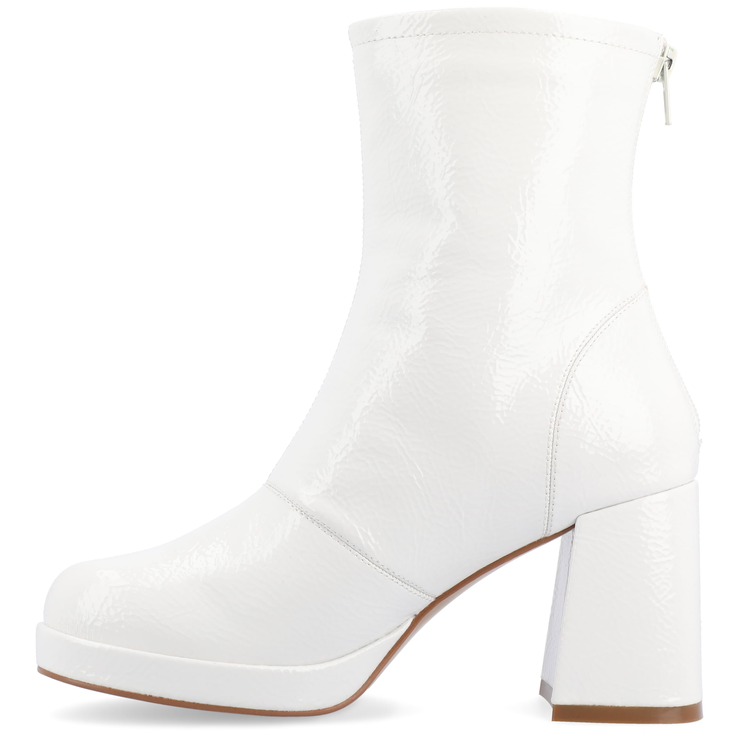 Journee Womens Aylani Crinkle Patent Vegan Leather Platform Booties
