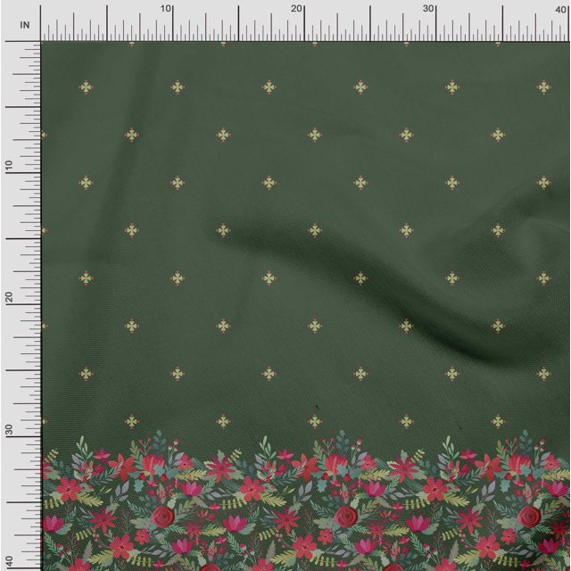 Soimoi Polyester Crepe Fabric Artistic Leaves & Flower Panel Decor Fabric Printed Yard 52 Inch Wide