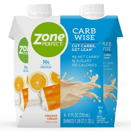ZonePerfect Carb Wise High-Protein Shakes, Orange Cream Flavor, For A Low Carb Lifestyle, With 30g Protein, 11 fl oz, 4 Count
