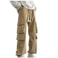 thumbnail image 3 of Mens Plus Size Cargo Pants M-5X Big and Tall Multi Pockets Straight Wide Leg Trousers Loose Solid Drawstring Elastic Waist Streetwear Jogger Pant, 3 of 4