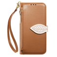 thumbnail image 2 of Leather For Samsung Galaxy S22 Ultra 5G Case Leaf buckle zipper wallet  3-card  Flip Wallet Leather Case With Card Holder Magnetic Closure  Phone Cases Cover,Brown,For Galaxy S22 Ultra 5G, 2 of 7