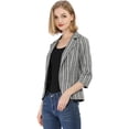 thumbnail image 2 of Blazer De Solapa Con Muescas Y Mangas 3/4 A Rayas Para Mujer Gris oscuro XS, 2 of 6