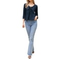 thumbnail image 2 of INSPIRE CHIC Casual Peplum Top for Women's 3/4 Sleeve Tie V Neck Ruffle Hem Summer Blouse XS Dark Blue, 2 of 6