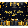 thumbnail image 4 of Black Gold Themed Happy 80th Birthday Banner Backdrop, Star Balloon and Gift Box Elements, Party Decoration for Birthday Party Photography Props Decorations, 4 of 7