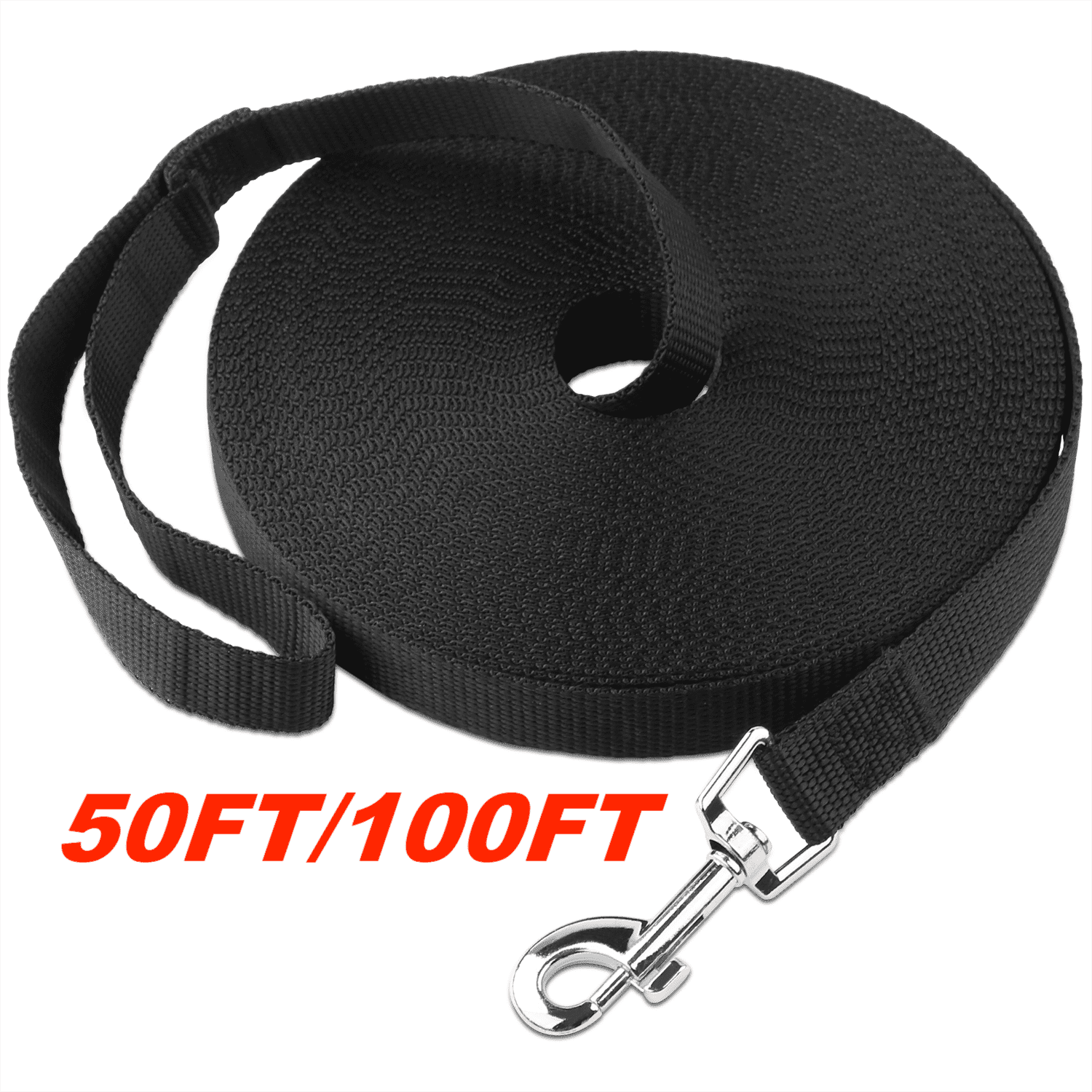 Petbobi Long Dog Leash Lead 50ft/100ft for Dog Training Obedience Recall Outdoor Playing Camping, Black
