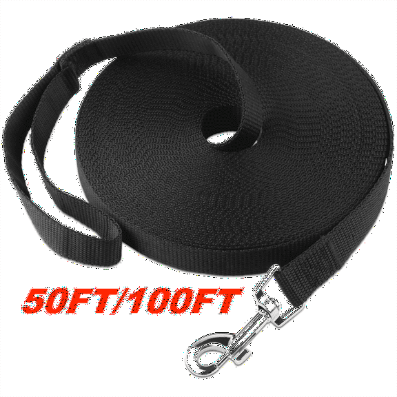 Petbobi Long Dog Leash Lead 50ft/100ft for Dog Training Obedience Recall Outdoor Playing Camping, Black